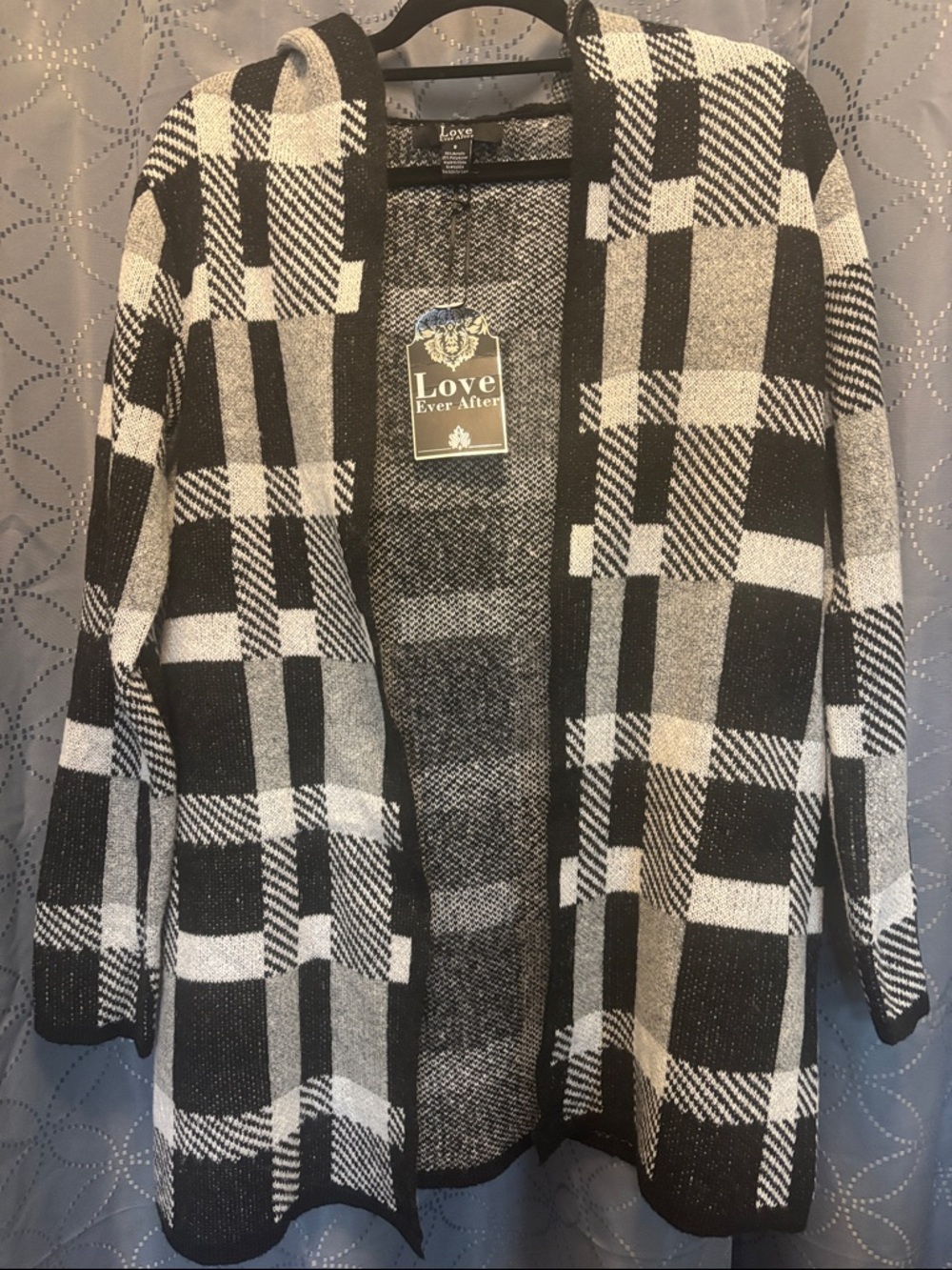 Black & White Plaid Open-Front Cardigan